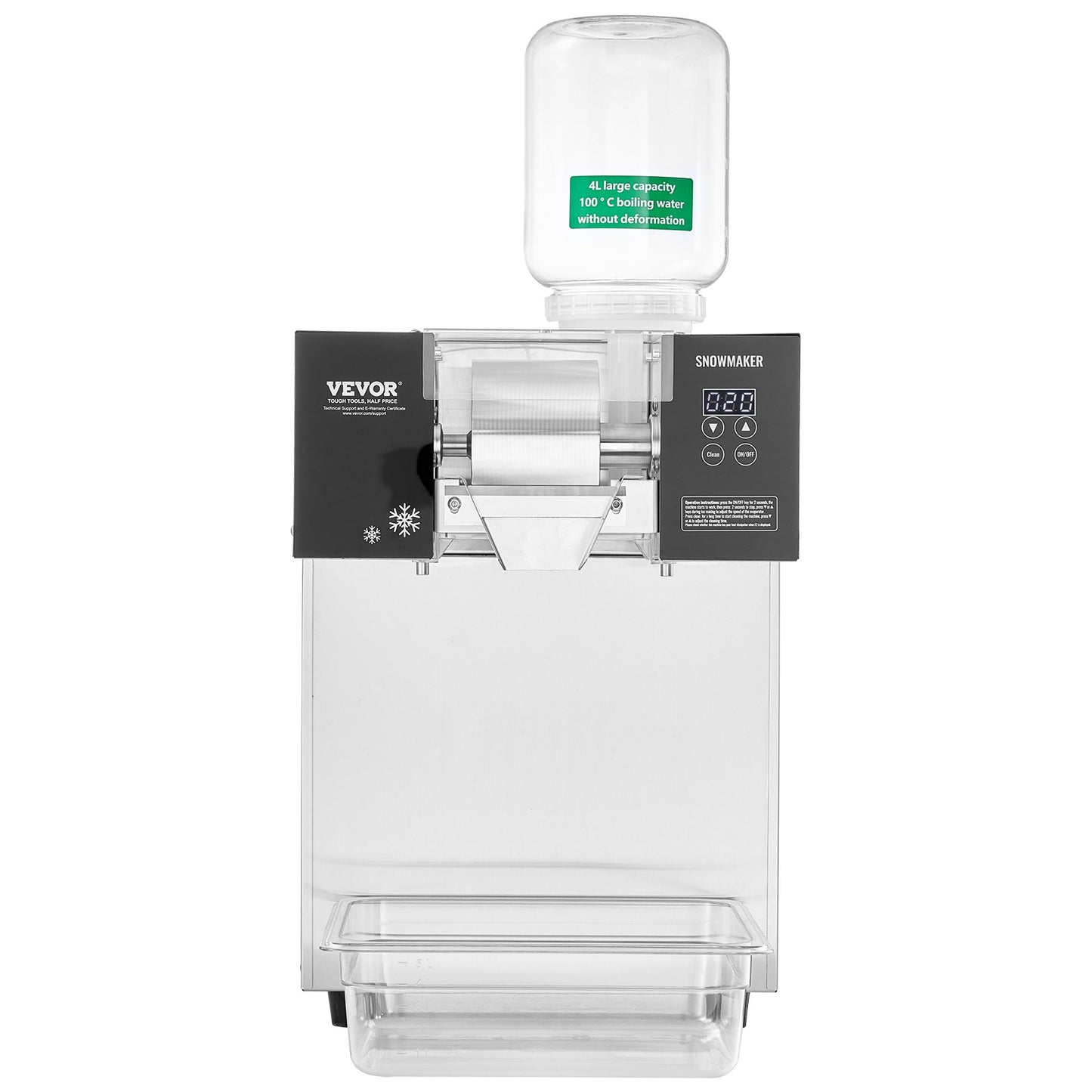 Gewerbliche Schneeflocken-Eismaschine, 175 kg/24 h, Eismaschine mit Edelstahl-Eisraspel, elektrische Schneekegelmaschine, Flüssigkeitskühlsystem für schnelle Wärmeableitung, Eiscreme