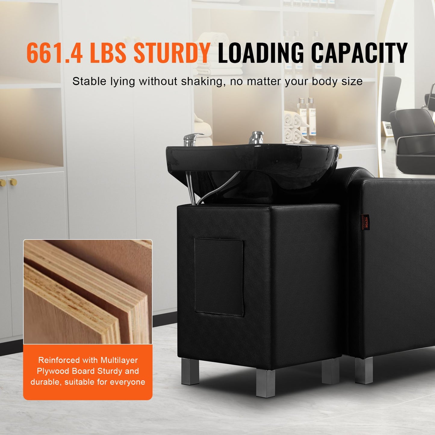 Shampoo-Waschstuhl, 300 kg Tragkraft, Salon- und Spa-Haarwaschstation, Shampoo-Becken und Stuhl für Friseure, Beauty-Spa-Massage-Friseurausstattung mit Keramikbecken und breiter Fußstütze