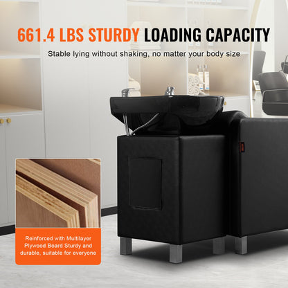 Shampoo-Waschstuhl, 300 kg Tragkraft, Salon- und Spa-Haarwaschstation, Shampoo-Becken und Stuhl für Friseure, Beauty-Spa-Massage-Friseurausstattung mit Keramikbecken und breiter Fußstütze