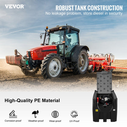 Portable Diesel Tank, 439.1 L Capacity & 37.85 L/min Flow Rate, Diesel Fuel Tank with 12V Electric Transfer Pump and 399.3 cm Rubber Hose, PE Diesel Transfer Tank for Easy Fuel Transportation, Black