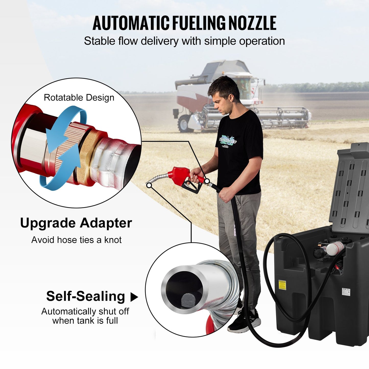 Portable Diesel Tank, 439.1 L Capacity & 37.85 L/min Flow Rate, Diesel Fuel Tank with 12V Electric Transfer Pump and 399.3 cm Rubber Hose, PE Diesel Transfer Tank for Easy Fuel Transportation, Black