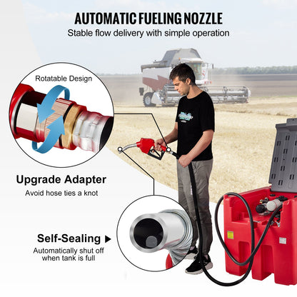 Portable Diesel Tank, 439.1 L Capacity & 10 GPM Flow Rate, Diesel Fuel Tank with 12V Electric Transfer Pump and 399.3 cm Rubber Hose, PE Diesel Transfer Tank for Easy Fuel Transportation, Red