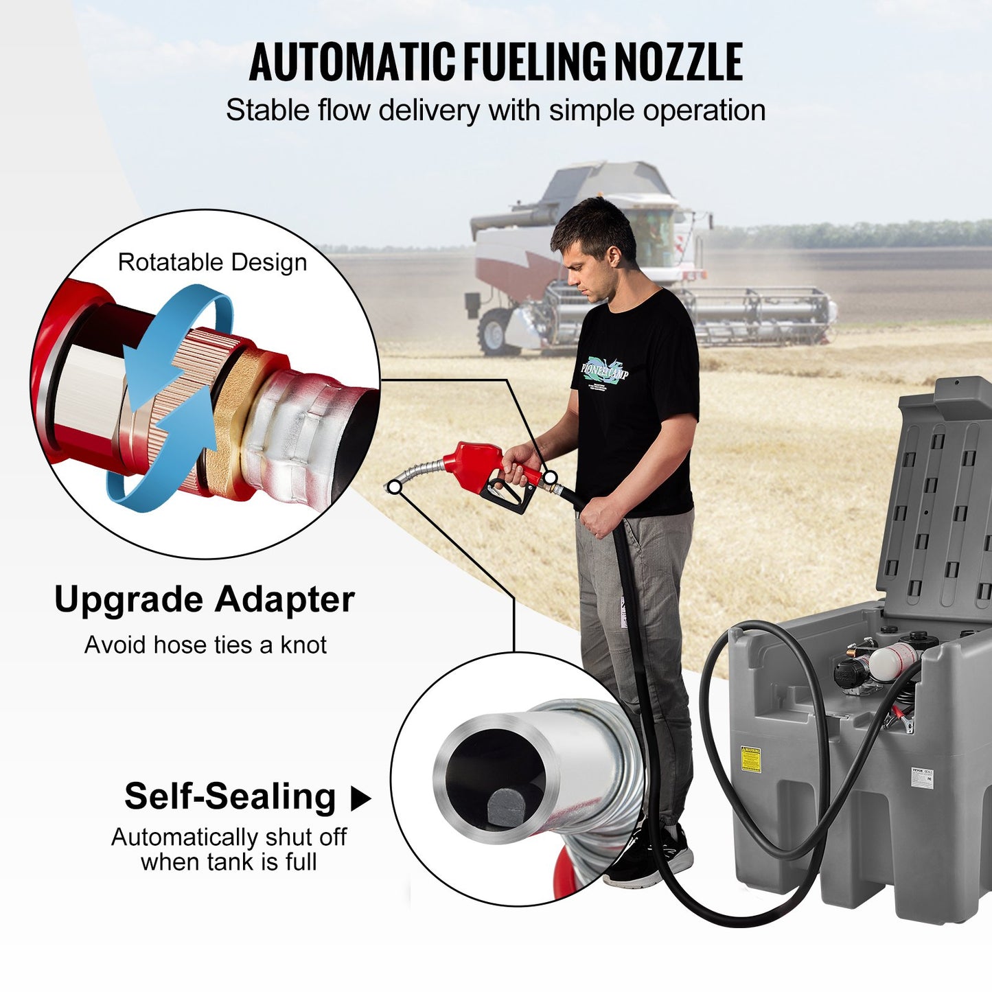 Portable Diesel Tank, 439.1 L Capacity & 37.85 L/min Flow Rate, Diesel Fuel Tank with 12V Electric Transfer Pump and 399.3 cm Rubber Hose, PE Diesel Transfer Tank for Easy Fuel Transportation, Gray
