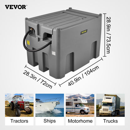 Portable Diesel Tank, 439.1 L Capacity & 37.85 L/min Flow Rate, Diesel Fuel Tank with 12V Electric Transfer Pump and 399.3 cm Rubber Hose, PE Diesel Transfer Tank for Easy Fuel Transportation, Gray
