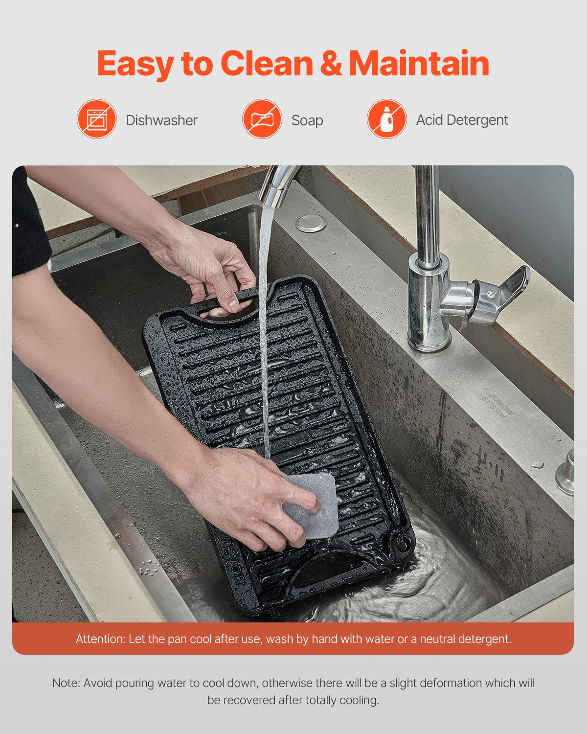 Reversible Grill/Griddle, 14x8.5 inch Pre-Seasoned Cast Iron Griddle, Portable Rectangular Pan with Handle, Family Cookware for Indoor/Outdoor Stove Top Burner, Gas, Camping BBQ, Black