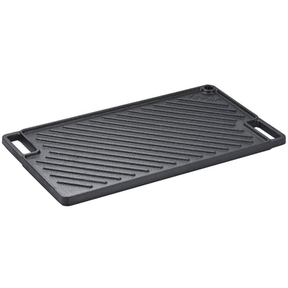 Wendbare Grillplatte/Grillpfanne, 24,6 x 42,4 cm, vorbehandelte Gusseisenplatte, rechteckige Doppelbrenner-Grillpfanne, antihaftbeschichtetes Kochgeschirr mit Griffen, flache Platte für Grill, Gasgrill, Schwarz