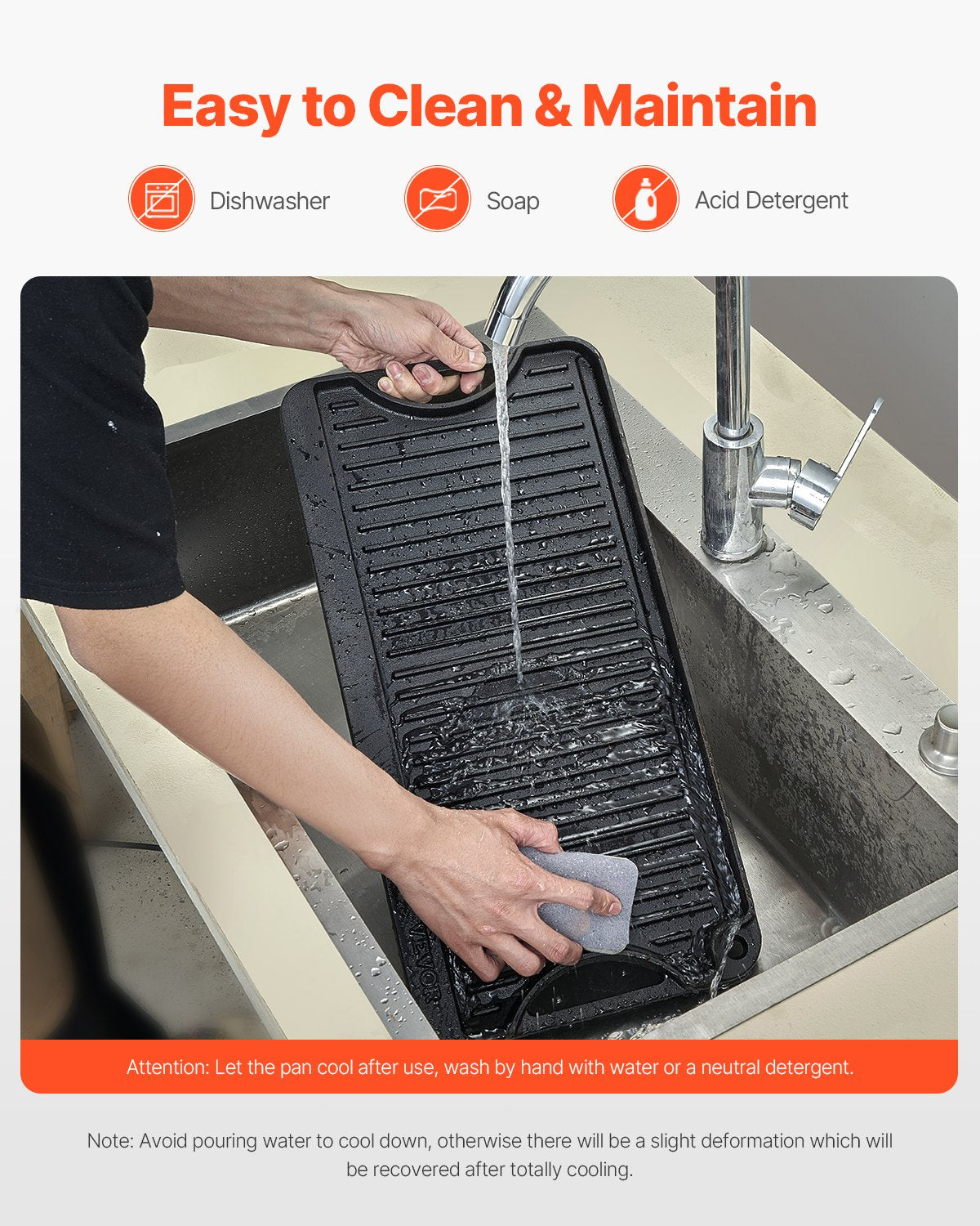 Wendbare Grillplatte aus 50 x 25 cm (20 x 10 Zoll), vorbehandeltes Gusseisen, tragbare rechteckige Pfanne mit Griff, Familienkochgeschirr für Gasherde im Innen- und Außenbereich, Campinggrill, Schwarz