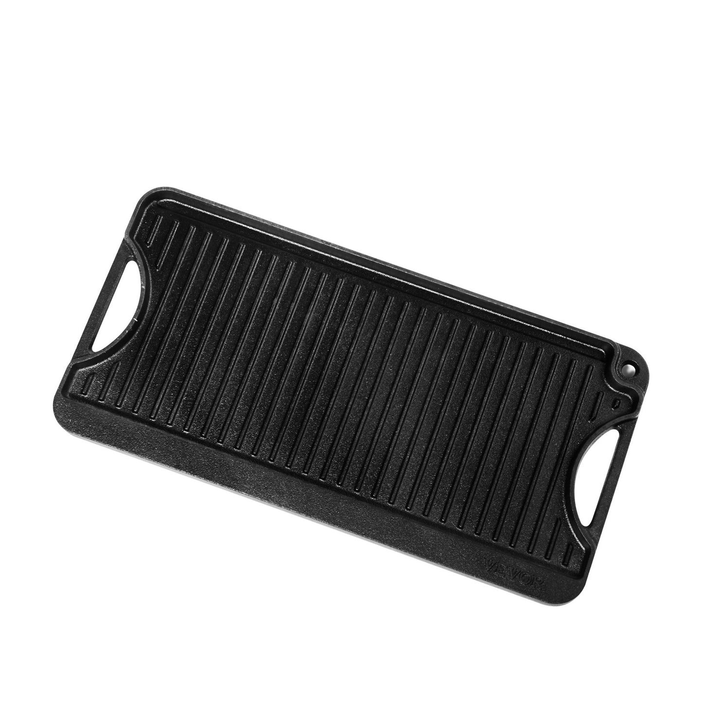 Wendbare Grillplatte aus 50 x 25 cm (20 x 10 Zoll), vorbehandeltes Gusseisen, tragbare rechteckige Pfanne mit Griff, Familienkochgeschirr für Gasherde im Innen- und Außenbereich, Campinggrill, Schwarz