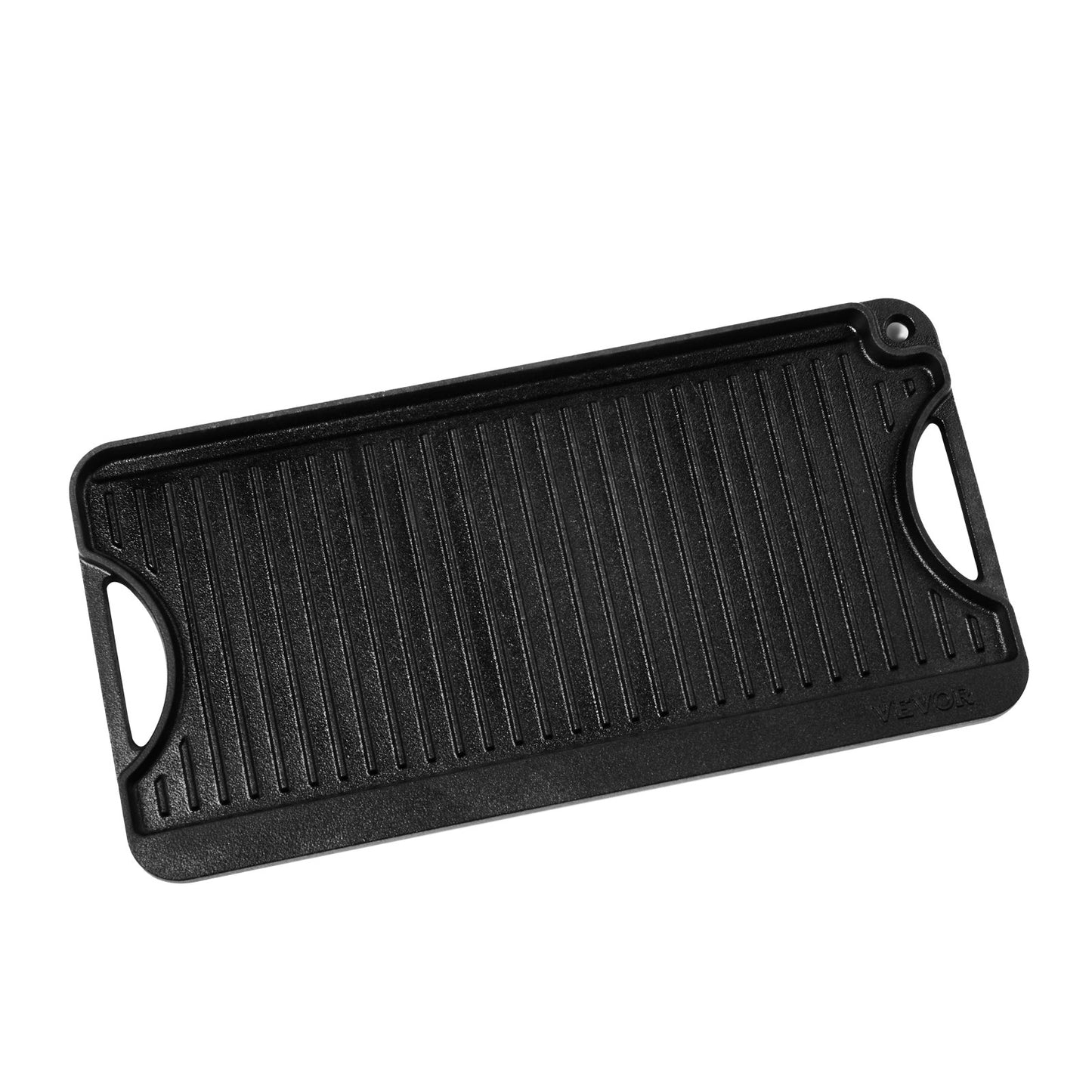 Wendbare Grillplatte aus 50 x 25 cm (20 x 10 Zoll), vorbehandeltes Gusseisen, tragbare rechteckige Pfanne mit Griff, Familienkochgeschirr für Gasherde im Innen- und Außenbereich, Campinggrill, Schwarz