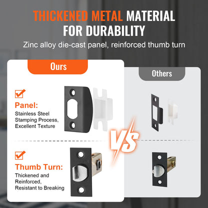 Double Door Handle Set, Matte Black Arched Door Lever, Double Front Door Handle Set with Reversible Handle Lever, Heavy Duty Double Door Lock Set with Dummy, for Office Door or Front Door