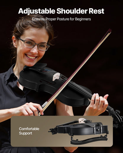 Violine 355 mm Größe 4/4 Geigenset aus Massivholz für Anfänger mit Koffer und Kolophonium schwarz