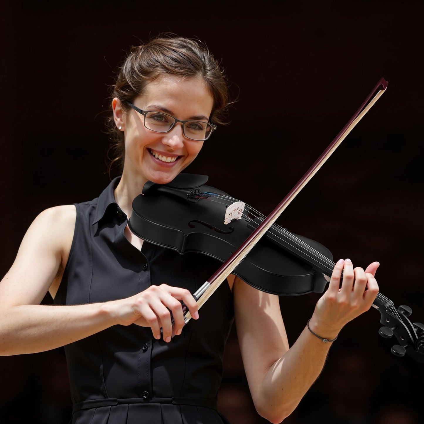 Violine 355 mm Größe 4/4 Geigenset aus Massivholz für Anfänger mit Koffer und Kolophonium schwarz