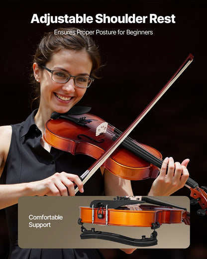 Violine 4/4, 355 mm, Geigenset in voller Größe, Massivholz, für Anfänger, glänzend braun
