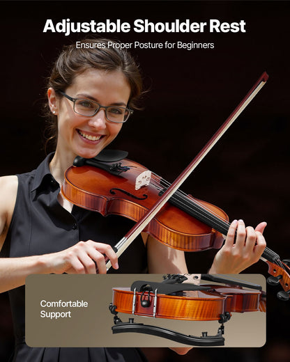 Violine 4/4, 355 mm, Geigenset aus Massivholz für Anfänger, glänzend braun gemustert