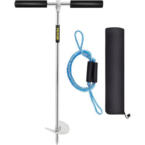 Sand Anchor, 18\" Length Auger to The Beach and Sandbar, 316 Stainless Steel Screw Anchor with Removable Handle, Bungee Line & Carry Bag, for Jet Ski PWC Pontoon Kayak