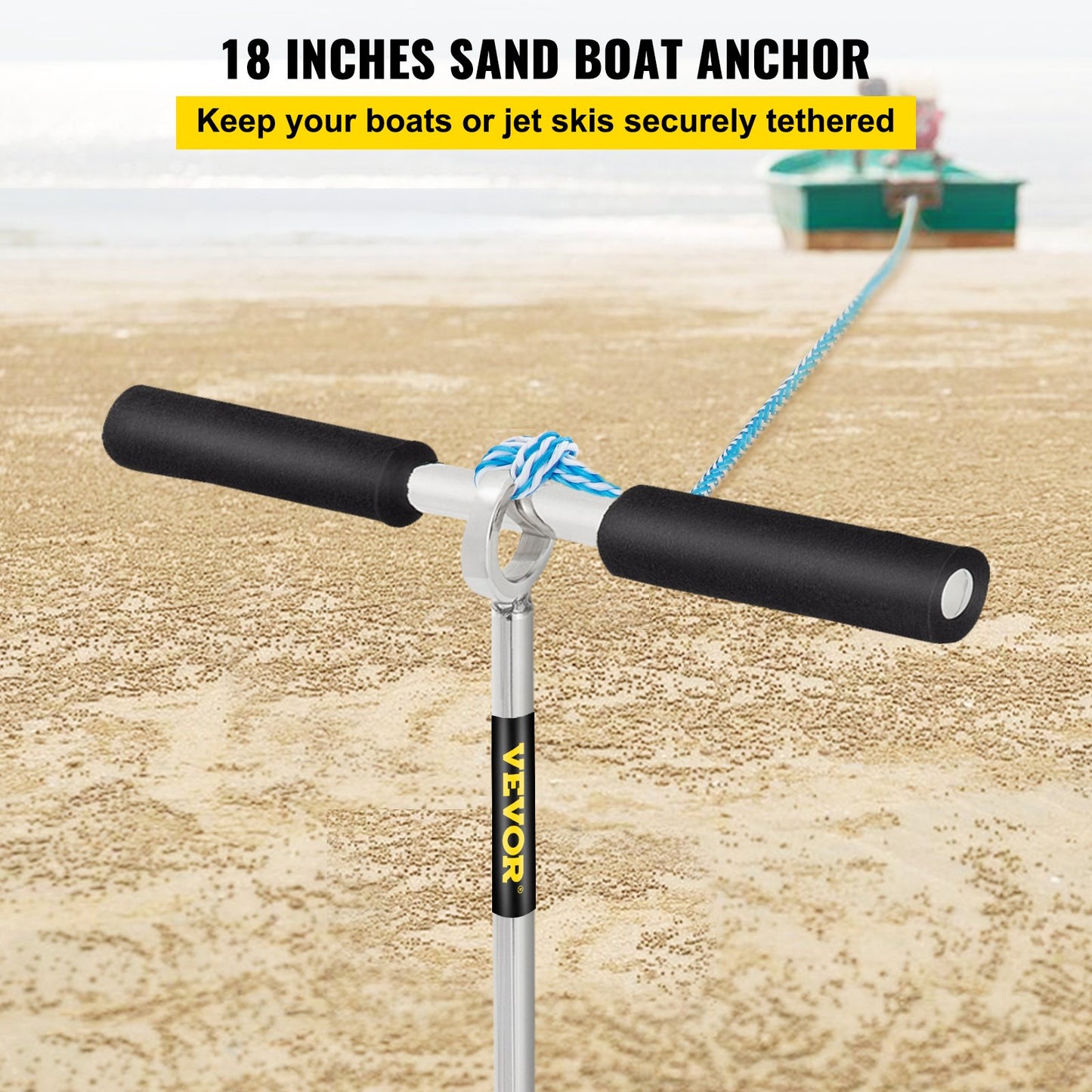 Sand Anchor, 18\" Length Auger to The Beach and Sandbar, 316 Stainless Steel Screw Anchor with Removable Handle, Bungee Line & Carry Bag, for Jet Ski PWC Pontoon Kayak