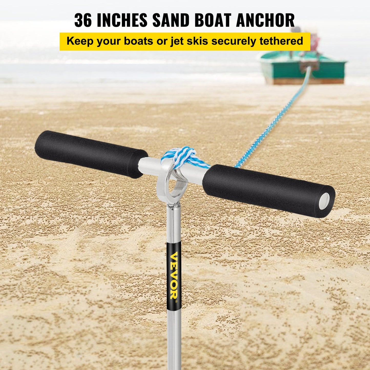 Sand Anchor, 36\" Length Auger to The Beach and Sandbar, 316 Stainless Steel Screw Anchor with Removable Handle, Bungee Line & Carry Bag, for Jet Ski PWC Pontoon Kayak