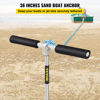 Sand Anchor, 36\" Length Auger to The Beach and Sandbar, 316 Stainless Steel Screw Anchor with Removable Handle, Bungee Line & Carry Bag, for Jet Ski PWC Pontoon Kayak