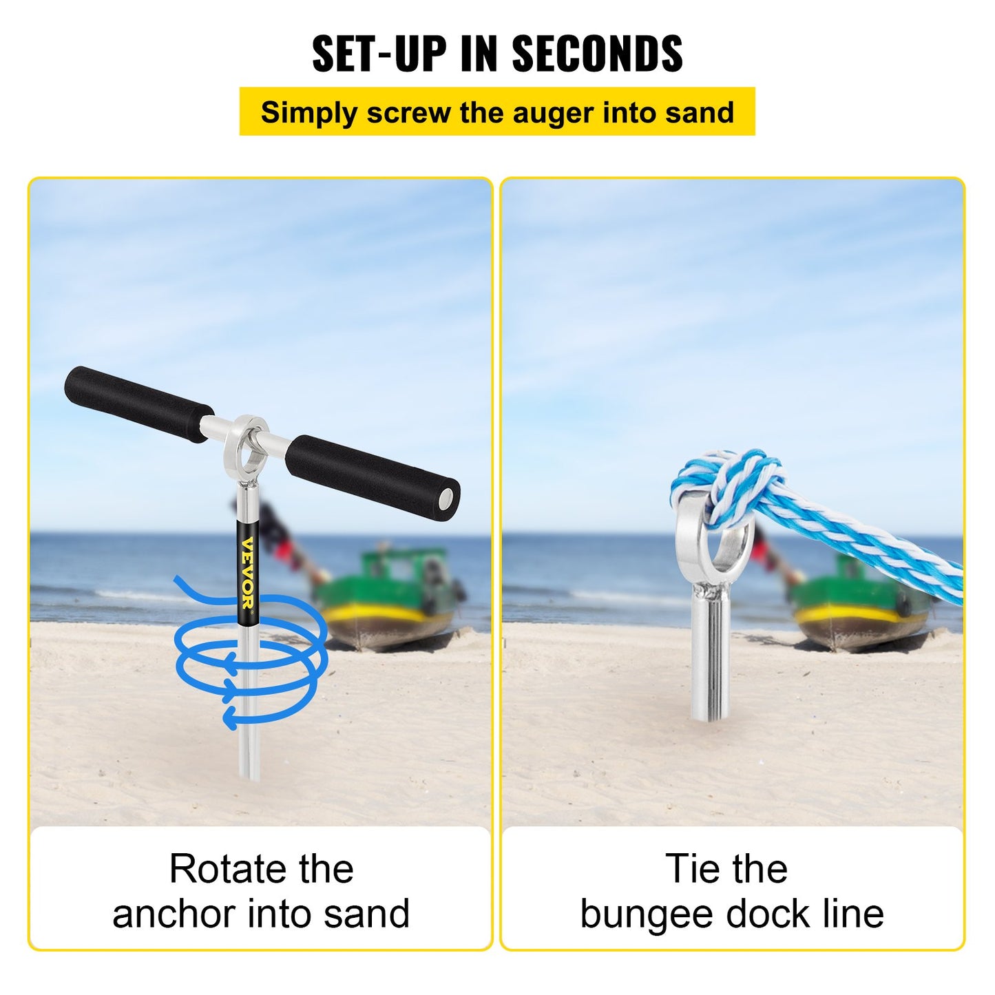 Sand Anchor, 36\" Length Auger to The Beach and Sandbar, 316 Stainless Steel Screw Anchor with Removable Handle, Bungee Line & Carry Bag, for Jet Ski PWC Pontoon Kayak