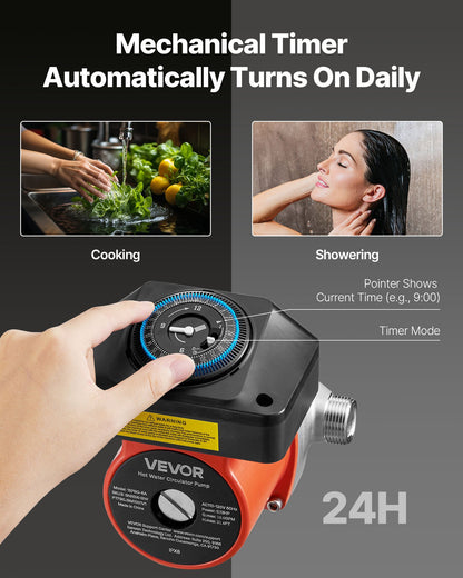 Warmwasserzirkulationspumpe mit Zeitschaltuhr, 38 l/min Sofort-Zirkulationspumpen-Set, Zirkulationssystem, 100 W, Wechselstrom 220–240 V, G3/4-Zoll-auf-G1/2-Zoll-Anschluss, für Boiler und Solarwarmwasserbereiter