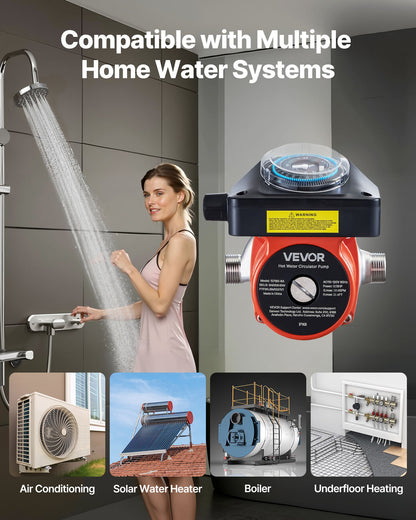 Warmwasserzirkulationspumpe mit Zeitschaltuhr, 38 l/min Sofort-Zirkulationspumpen-Set, Zirkulationssystem, 100 W, Wechselstrom 220–240 V, G3/4-Zoll-auf-G1/2-Zoll-Anschluss, für Boiler und Solarwarmwasserbereiter