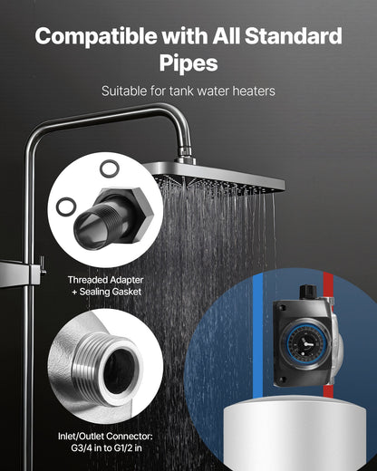 Warmwasserzirkulationspumpe mit Zeitschaltuhr, 38 l/min Sofort-Zirkulationspumpen-Set, Zirkulationssystem, 100 W, Wechselstrom 220–240 V, G3/4-Zoll-auf-G1/2-Zoll-Anschluss, für Boiler und Solarwarmwasserbereiter