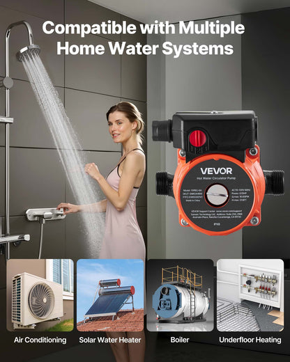 Warmwasserzirkulationspumpe, 38 l/min, Durchlauferhitzer, 3-stufige Regelung, 100 W, 220–240 V Wechselstrom, Adapter G3/4" auf G1/2", Gusseisenkopf, für Warmwasserbereiter