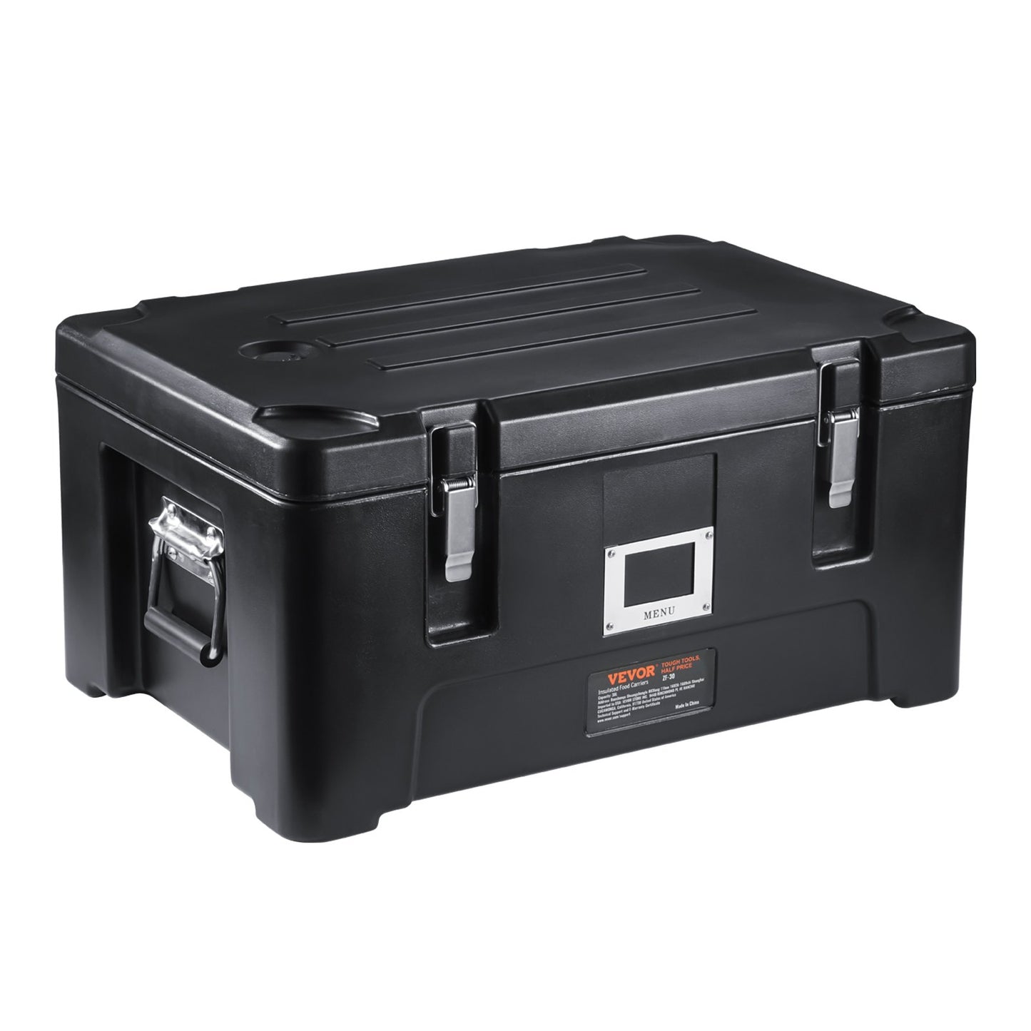 Insulated Food Pan Carrier, 36Qt Capacity, Stackable Catering Hot Box with 3 Stainless Steel Pans, Top Load LLDPE Food Warmer with Elastic Side Handles and Buckles, for Restaurant Canteen, Black