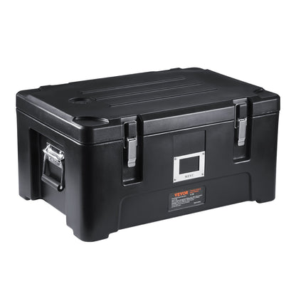 Insulated Food Pan Carrier, 36Qt Capacity, Stackable Catering Hot Box with 3 Stainless Steel Pans, Top Load LLDPE Food Warmer with Elastic Side Handles and Buckles, for Restaurant Canteen, Black