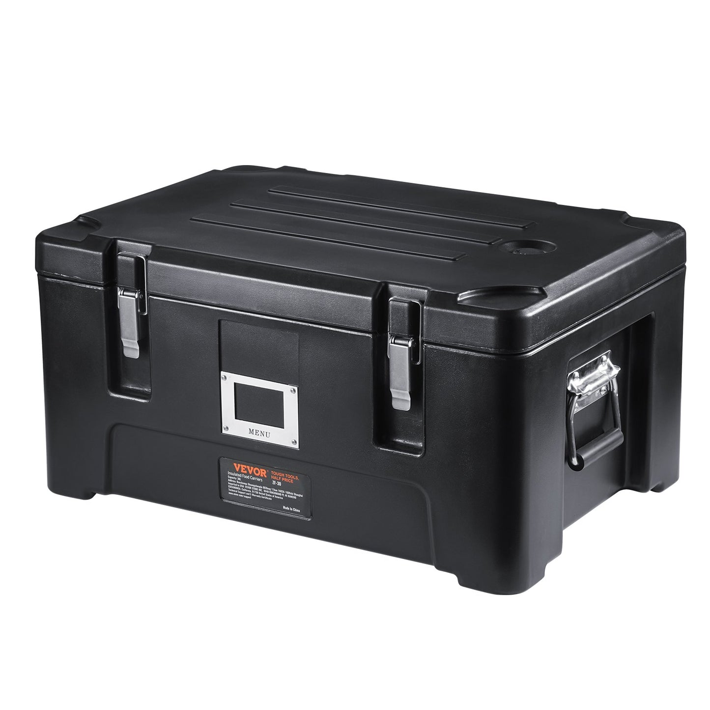 Insulated Food Pan Carrier, 36Qt Capacity, Stackable Catering Hot Box with 3 Stainless Steel Pans, Top Load LLDPE Food Warmer with Elastic Side Handles and Buckles, for Restaurant Canteen, Black