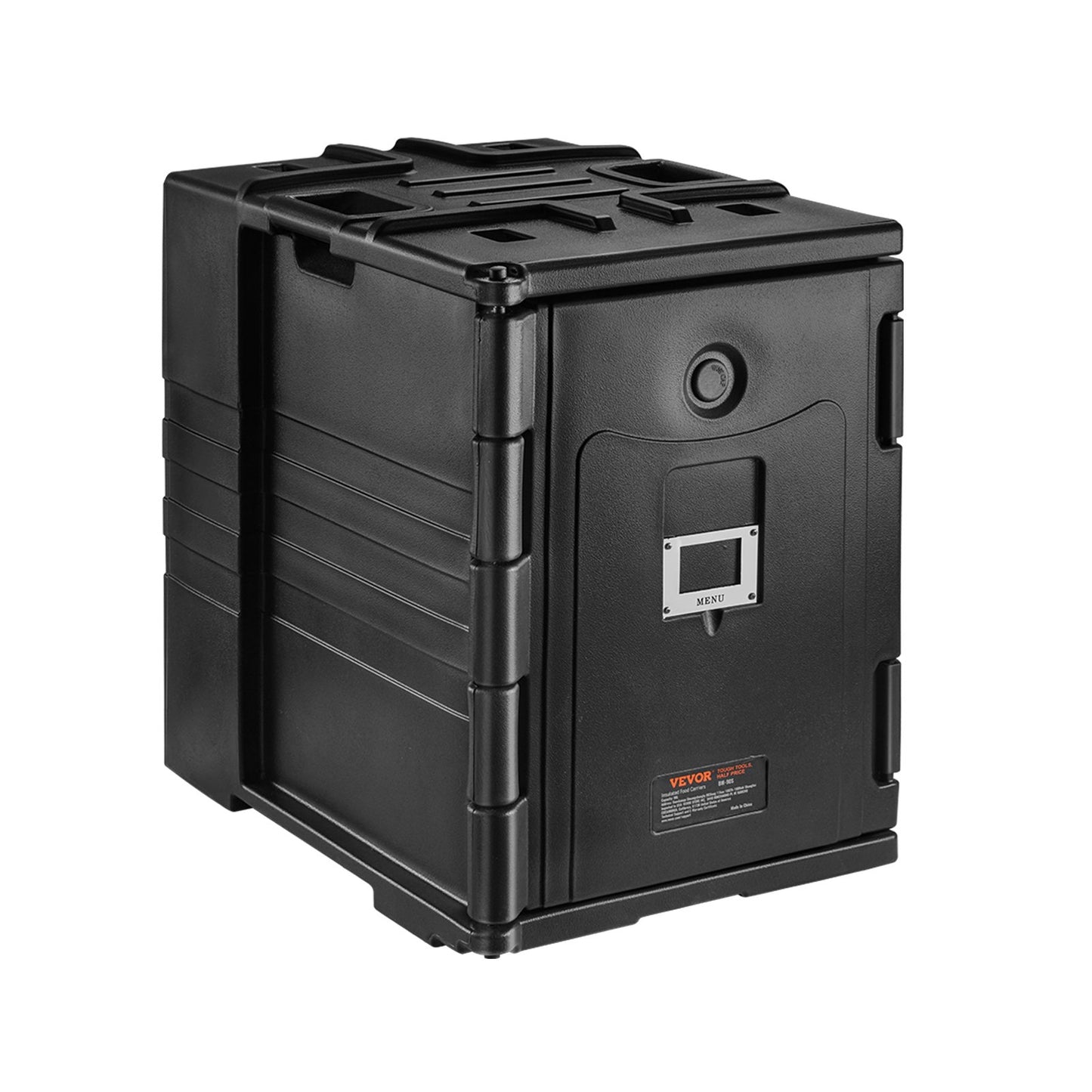 Insulated Food Pan Carrier, 90 L Hot Box for Catering, LLDPE Food Box Carrier with Double Buckles, Front Loading Food Warmer with Handles, Stackable End Loader for Restaurant, Canteen, etc. Bla