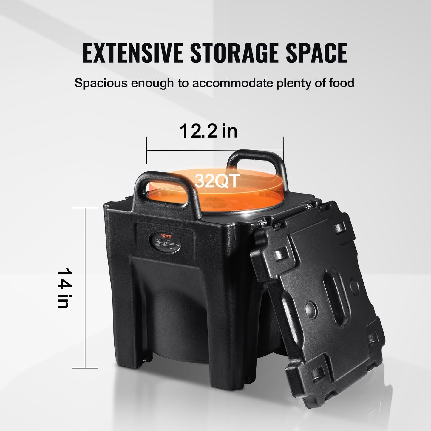 Isolierter Speisenbehälter, 32 Quart Fassungsvermögen, stapelbare Warmhaltebox für Gastronomiebetriebe mit Edelstahlbehälter, von oben zu befüllender LLDPE-Speisenwärmer mit integrierten Griffen, Schnallen und festem Standfuß, für Restaurantkantinen, B