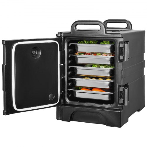 Insulated Food Pan Carrier, 81 Qt Hot Box for Catering, Food Box Carrier with Double Buckles, Front Loading Food Warmer with Handles, Stackable End Loader for Restaurant, Canteen