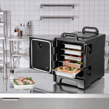 Insulated Food Pan Carrier, 81 Qt Hot Box for Catering, Food Box Carrier with Double Buckles, Front Loading Food Warmer with Handles, Stackable End Loader for Restaurant, Canteen