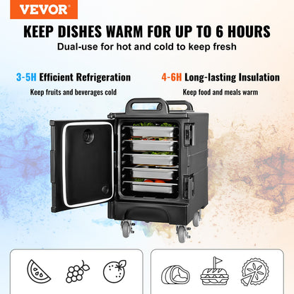 Insulated Food Pan Carrier, 81 Qt Hot Box for Catering, Food Box Carrier with Double Buckles, Front Loading Food Warmer with Handles, Stackable End Loader with Wheels for Restaurant, Canteen