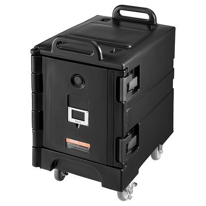 Insulated Food Pan Carrier, 81 Qt Hot Box for Catering, Food Box Carrier with Double Buckles, Front Loading Food Warmer with Handles, Stackable End Loader with Wheels for Restaurant, Canteen