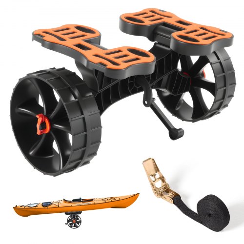 Kayak Cart, 136.1 kg Load Capacity, Foldable Kayak Trolley with 25.4 cm Solid Rubber Tires & 1 Ratchet Strap, Paddle Board Trolley for Carrying Kayaks, Canoes, Paddleboards, Float Mats,Jon Boats
