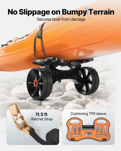 Kayak Cart, 136.1 kg Load Capacity, Foldable Kayak Trolley with 25.4 cm Solid Rubber Tires & 1 Ratchet Strap, Paddle Board Trolley for Carrying Kayaks, Canoes, Paddleboards, Float Mats,Jon Boats
