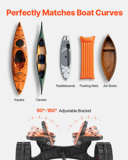 Kayak Cart, 136.1 kg Load Capacity, Foldable Kayak Trolley with 25.4 cm Solid Rubber Tires & 1 Ratchet Strap, Paddle Board Trolley for Carrying Kayaks, Canoes, Paddleboards, Float Mats,Jon Boats