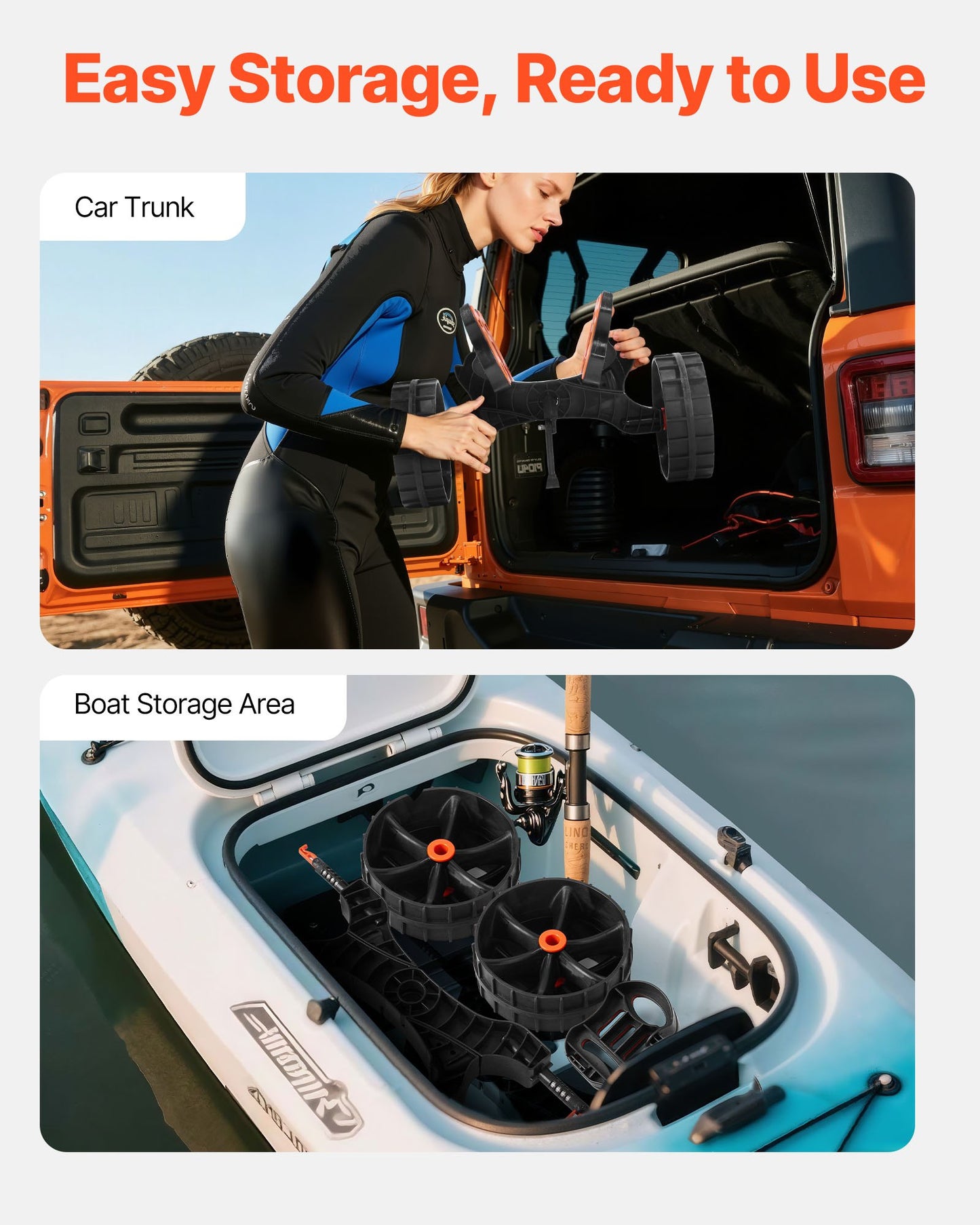 Kayak Cart, 136.1 kg Load Capacity, Foldable Kayak Trolley with 25.4 cm Solid Rubber Tires & 1 Ratchet Strap, Paddle Board Trolley for Carrying Kayaks, Canoes, Paddleboards, Float Mats,Jon Boats