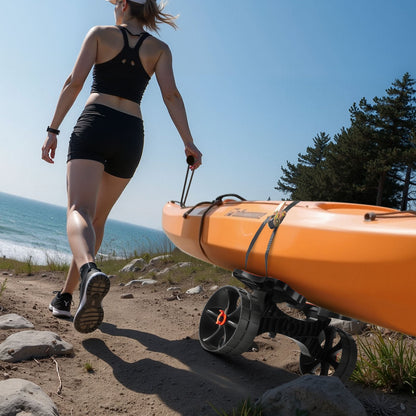 Kayak Cart, 136.1 kg Load Capacity, Foldable Kayak Trolley with 25.4 cm Solid Rubber Tires & 1 Ratchet Strap, Paddle Board Trolley for Carrying Kayaks, Canoes, Paddleboards, Float Mats,Jon Boats