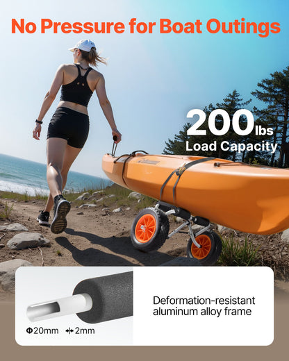Kajakwagen, 90 kg Tragkraft, faltbarer Kajakwagen mit 25,4 cm Vollgummireifen und 1 Ratschengurt, Paddleboard-Wagen zum Transport von Kajaks, Kanus, Paddleboards, Schwimmmatten und Jon-Booten