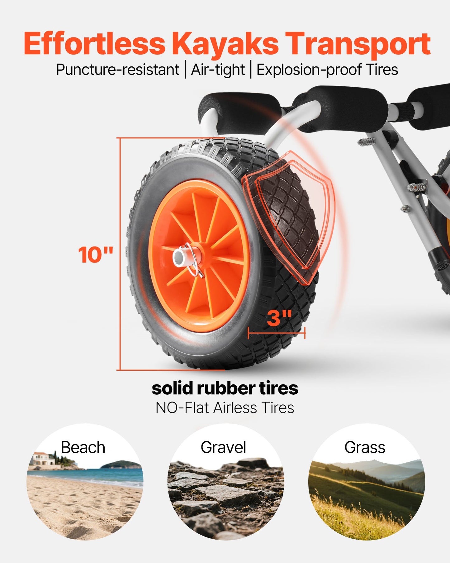 Kajakwagen, 90 kg Tragkraft, faltbarer Kajakwagen mit 25,4 cm Vollgummireifen und 1 Ratschengurt, Paddleboard-Wagen zum Transport von Kajaks, Kanus, Paddleboards, Schwimmmatten und Jon-Booten
