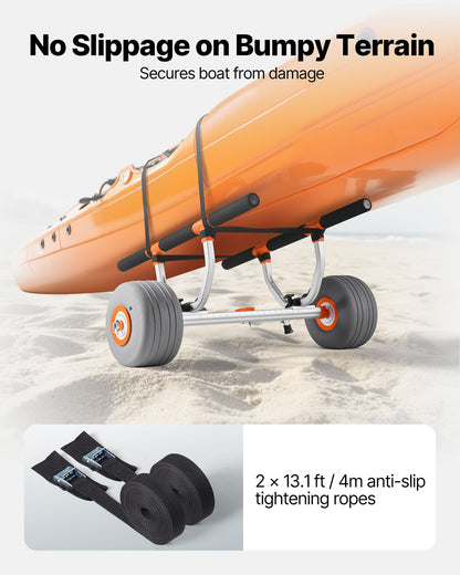 Kayak Cart, 158.8 kg Load Capacity, Kayak Trolley with 30.5 cm Inflatable PU Tires & 2 Straps, Assembles & Disassembles Within Seconds, Paddle Board Trolley for Carrying Kayaks and Canoes