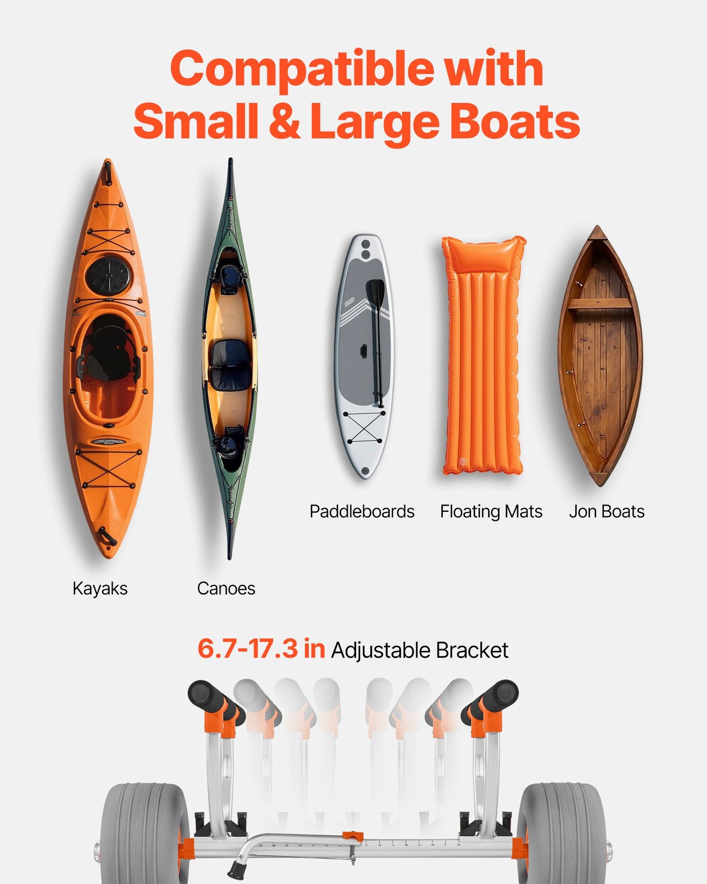 Kayak Cart, 158.8 kg Load Capacity, Kayak Trolley with 30.5 cm Inflatable PU Tires & 2 Straps, Assembles & Disassembles Within Seconds, Paddle Board Trolley for Carrying Kayaks and Canoes