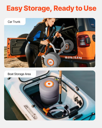 Kayak Cart, 158.8 kg Load Capacity, Kayak Trolley with 30.5 cm Inflatable PU Tires & 2 Straps, Assembles & Disassembles Within Seconds, Paddle Board Trolley for Carrying Kayaks and Canoes