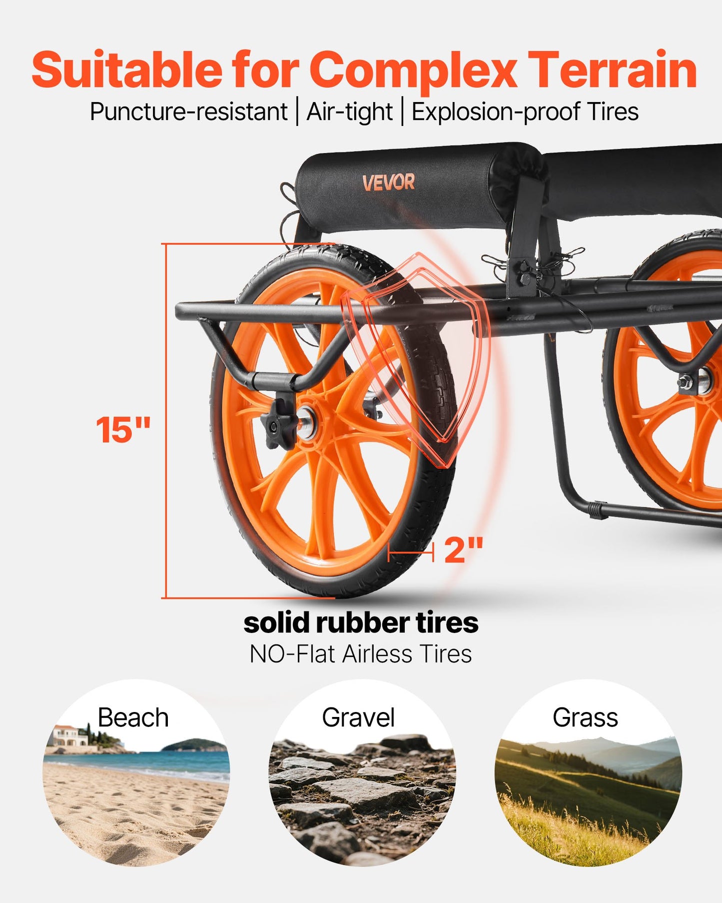 Kayak Cart, 149.7 kg Load Capacity, Canoe Cart Dolly with 38.1 cm Solid Rubber Tires & Kickstand, Assembles & Disassembles Within Seconds, Paddle Board Trolley for Kayaks, Canoes, Paddleboards