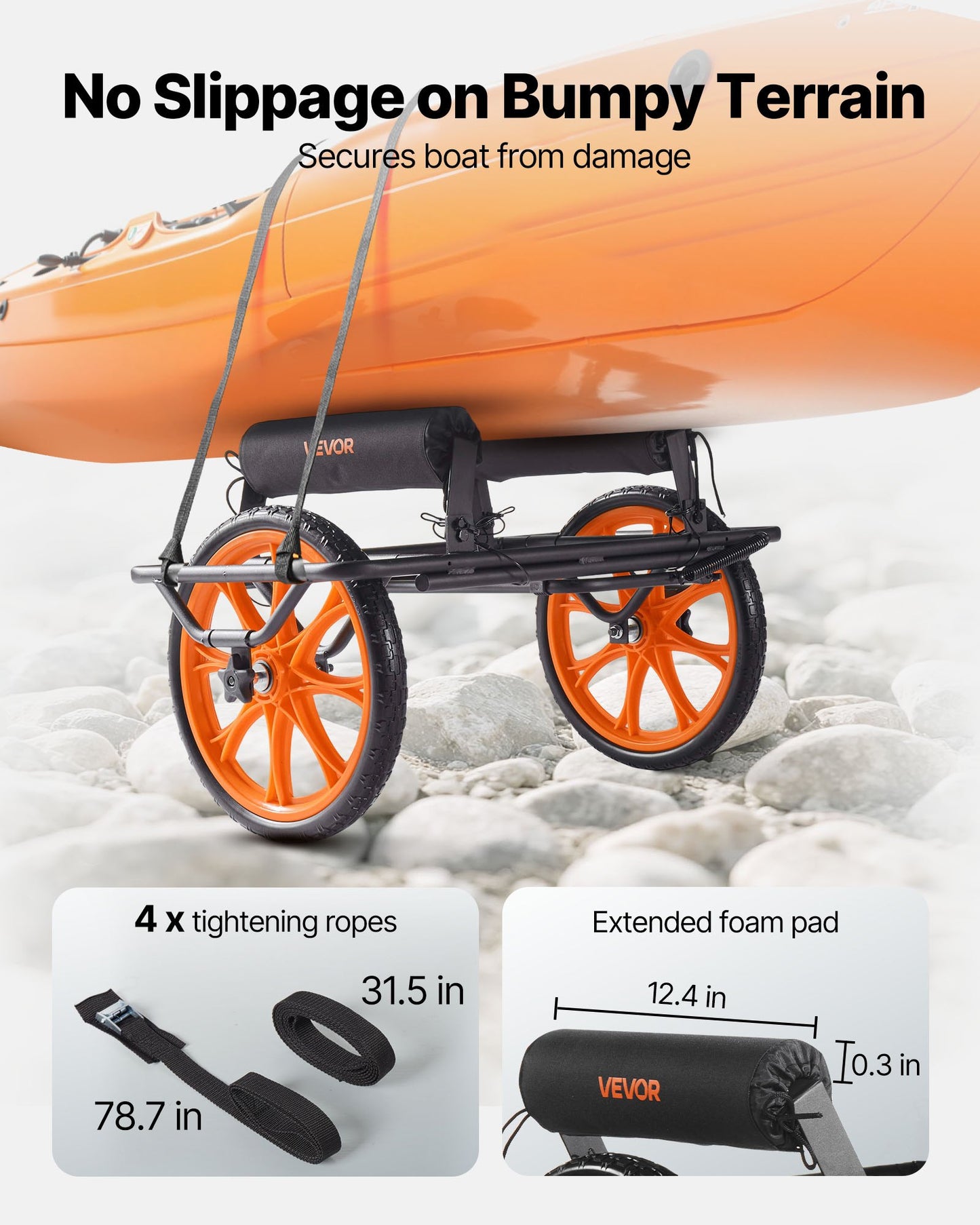 Kayak Cart, 149.7 kg Load Capacity, Canoe Cart Dolly with 38.1 cm Solid Rubber Tires & Kickstand, Assembles & Disassembles Within Seconds, Paddle Board Trolley for Kayaks, Canoes, Paddleboards