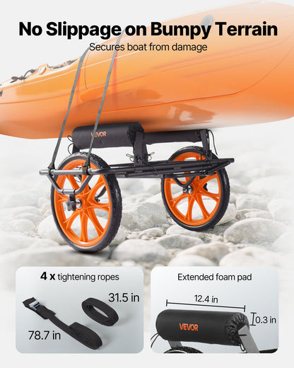 Kayak Cart, 149.7 kg Load Capacity, Canoe Cart Dolly with 38.1 cm Solid Rubber Tires & Kickstand, Assembles & Disassembles Within Seconds, Paddle Board Trolley for Kayaks, Canoes, Paddleboards