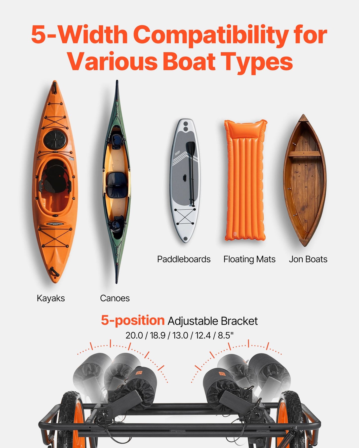 Kayak Cart, 149.7 kg Load Capacity, Canoe Cart Dolly with 38.1 cm Solid Rubber Tires & Kickstand, Assembles & Disassembles Within Seconds, Paddle Board Trolley for Kayaks, Canoes, Paddleboards